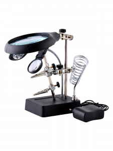 Третья рука для пайки с подсветкой , универсальный держатель на подставке с лупой 2 руки Орбита OT-INL46